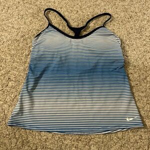 Nike Women Stripe Racerback Tankini  Swim Top EUC Small.